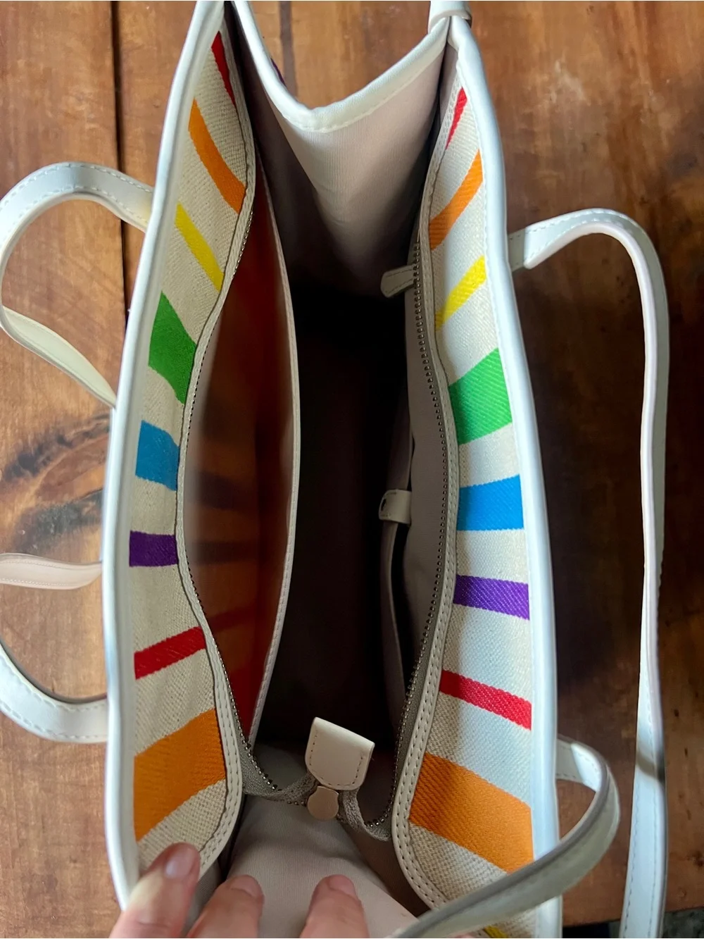 Kate Spade Pride Medium Market Tote Rainbow Stripe Canvas Bag - Rare